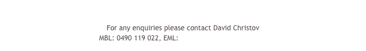 Enter
For any enquiries please contact David Christov
MBL: 0490 119 022, EML: enquires@appletamer.com